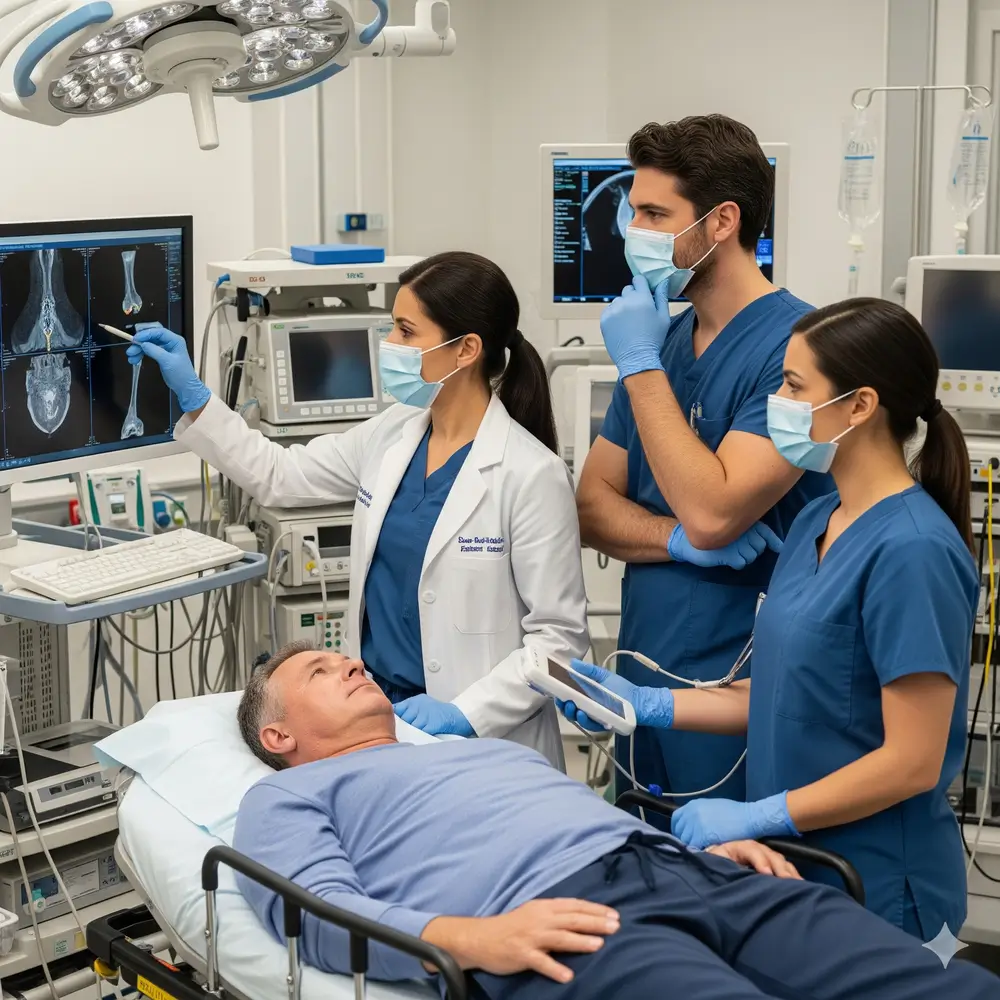 Clínica de Traumatología Quirúrgica | cancer en los huesos,cáncer de hueso,tumor óseo,diagnóstico de cáncer de hueso,prevención de cáncer en los huesos Equipo médico realizando diagnóstico de tumor óseo-clinica de traumatologia quirurjica