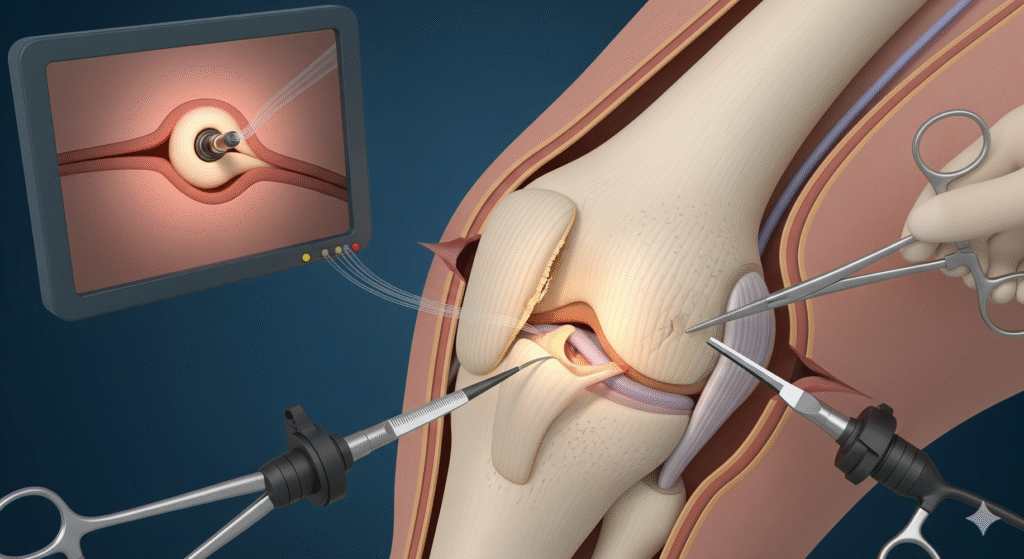 Imagen de artroscopia como tratamiento invasivo de meniscos de la rodilla-clínica de traumatología quirúrgica